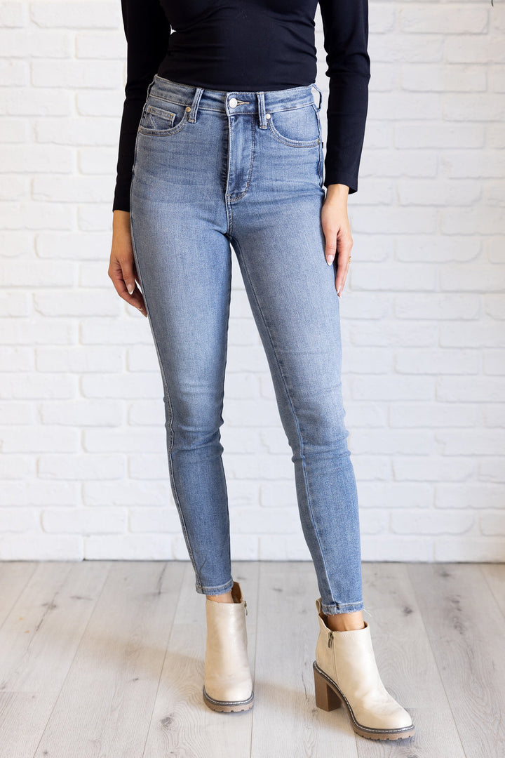 Justine High Rise Control Top Contrast Wash Skinny Jeans-Denim-Inspired by Justeen-Women's Clothing Boutique