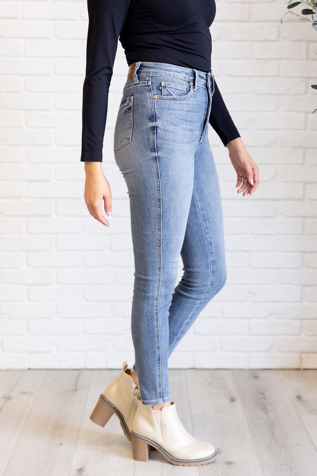 Justine High Rise Control Top Contrast Wash Skinny Jeans-Denim-Inspired by Justeen-Women's Clothing Boutique