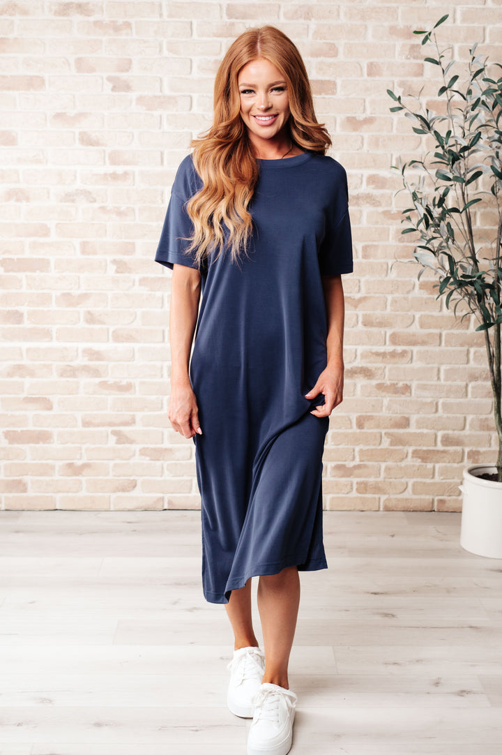 Keeping It Chill Drop Shoulder Maxi Dress in Dark Night-Dresses-Inspired by Justeen-Women's Clothing Boutique