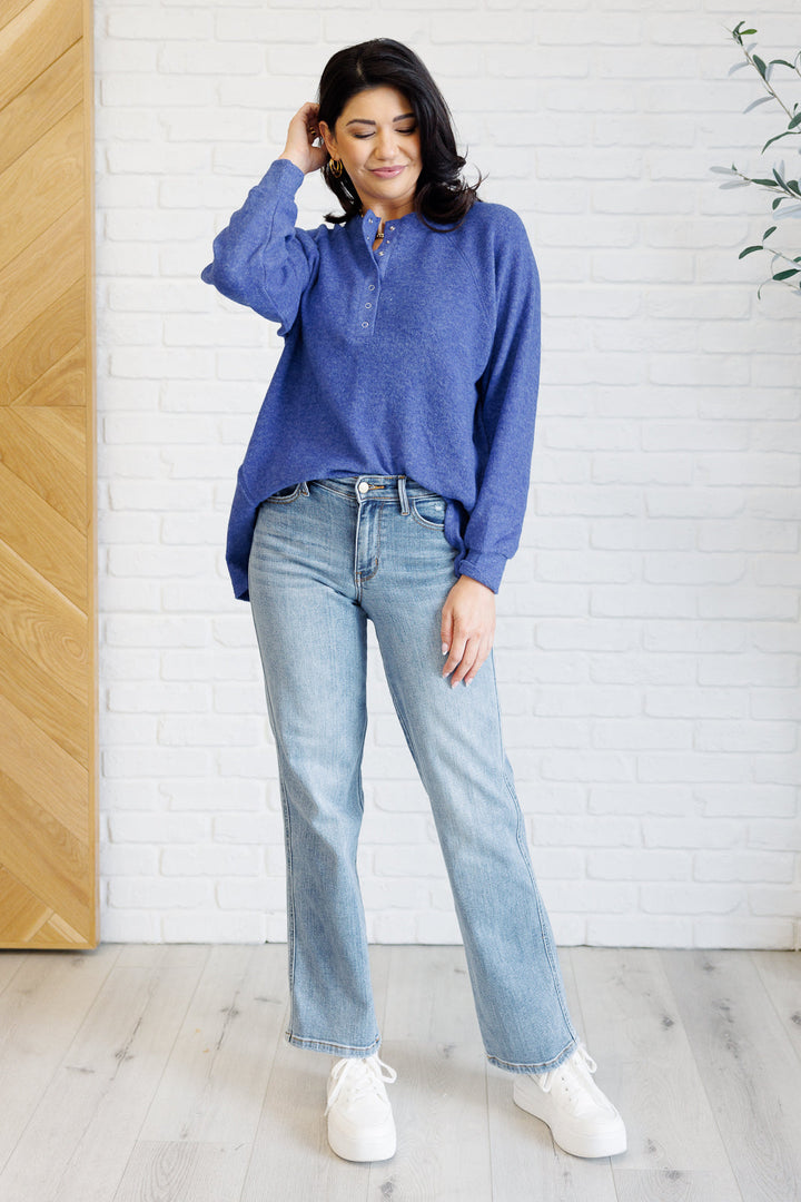 Keeping it Real Brushed Melange Hacci Long Sleeve Tee in Bright Blue-110 Long Sleeve Tops-Inspired by Justeen-Women's Clothing Boutique