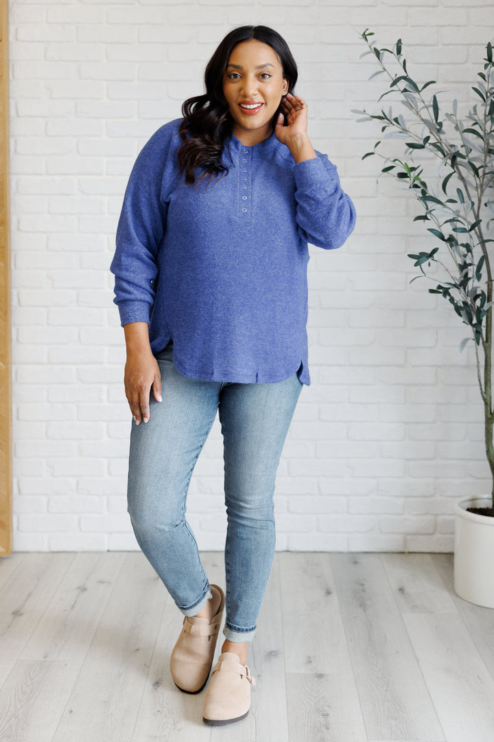 Keeping it Real Brushed Melange Hacci Long Sleeve Tee in Bright Blue-110 Long Sleeve Tops-Inspired by Justeen-Women's Clothing Boutique