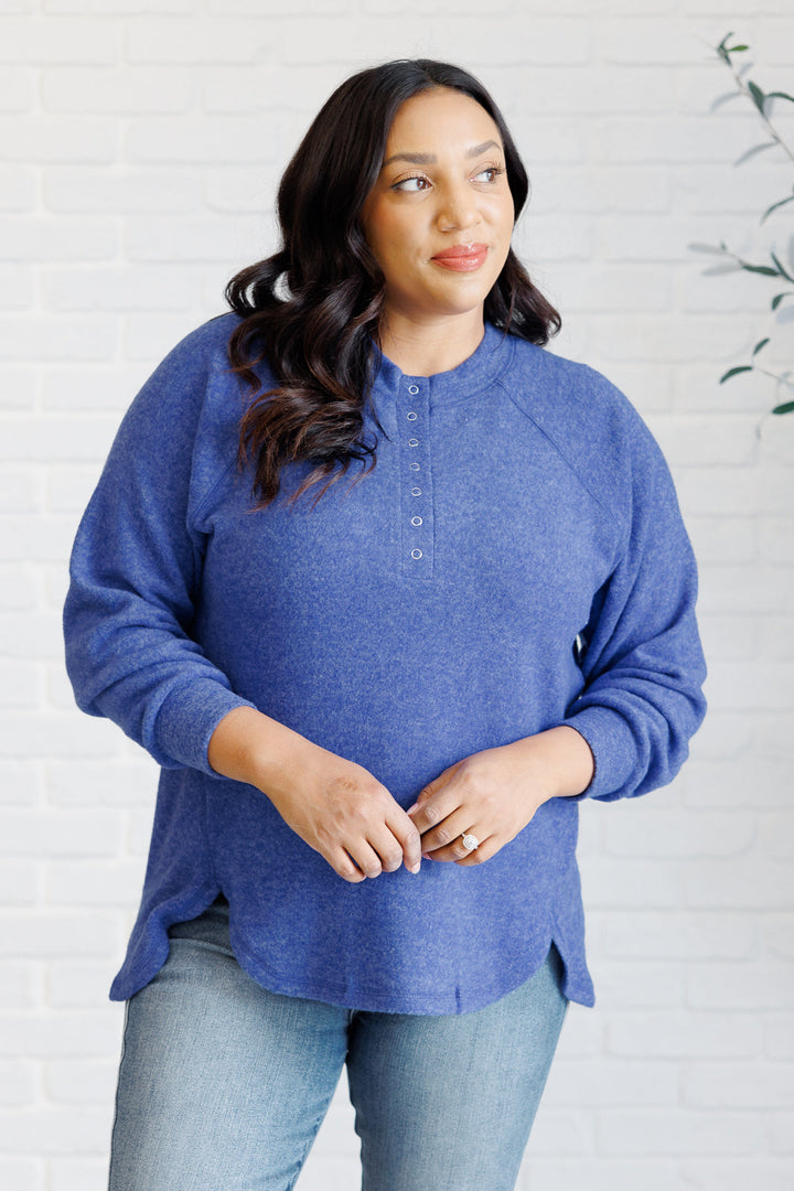 Keeping it Real Brushed Melange Hacci Long Sleeve Tee in Bright Blue-110 Long Sleeve Tops-Inspired by Justeen-Women's Clothing Boutique