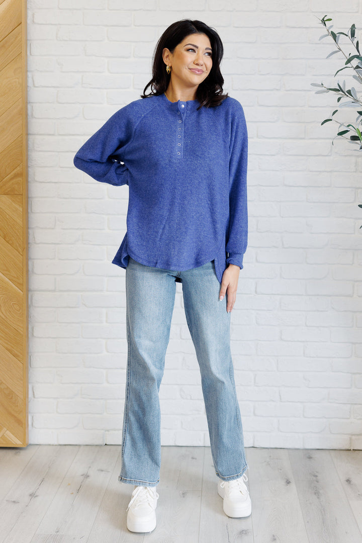 Keeping it Real Brushed Melange Hacci Long Sleeve Tee in Bright Blue-110 Long Sleeve Tops-Inspired by Justeen-Women's Clothing Boutique