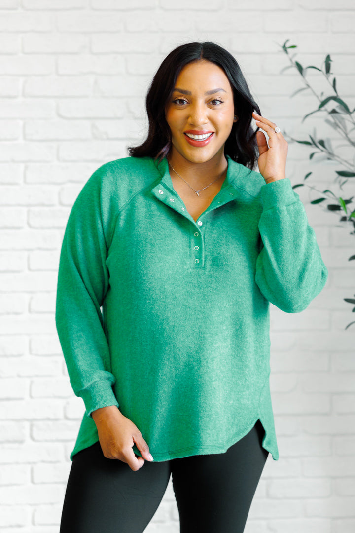 Keeping it Real Brushed Melange Hacci Long Sleeve Tee in Forest-110 Long Sleeve Tops-Inspired by Justeen-Women's Clothing Boutique