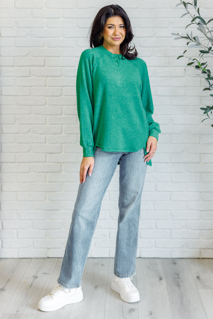 Keeping it Real Brushed Melange Hacci Long Sleeve Tee in Forest-110 Long Sleeve Tops-Inspired by Justeen-Women's Clothing Boutique