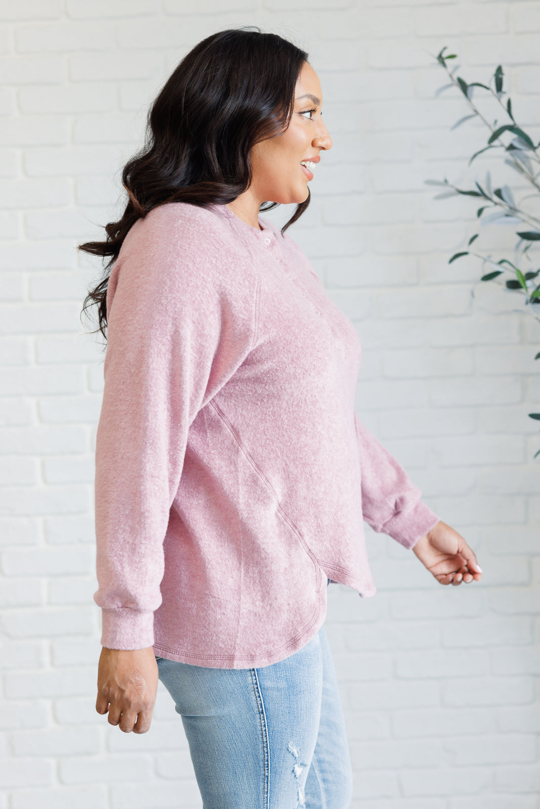 Keeping it Real Brushed Melange Hacci Long Sleeve Tee in Light Rose-110 Long Sleeve Tops-Inspired by Justeen-Women's Clothing Boutique