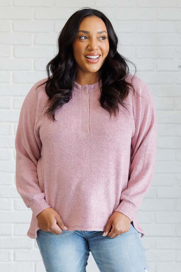 Keeping it Real Brushed Melange Hacci Long Sleeve Tee in Light Rose-110 Long Sleeve Tops-Inspired by Justeen-Women's Clothing Boutique