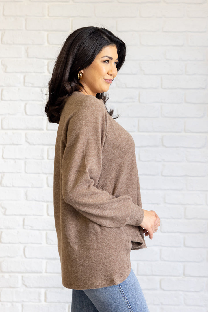 Keeping it Real Brushed Melange Hacci Long Sleeve Tee in Mocha-110 Long Sleeve Tops-Inspired by Justeen-Women's Clothing Boutique