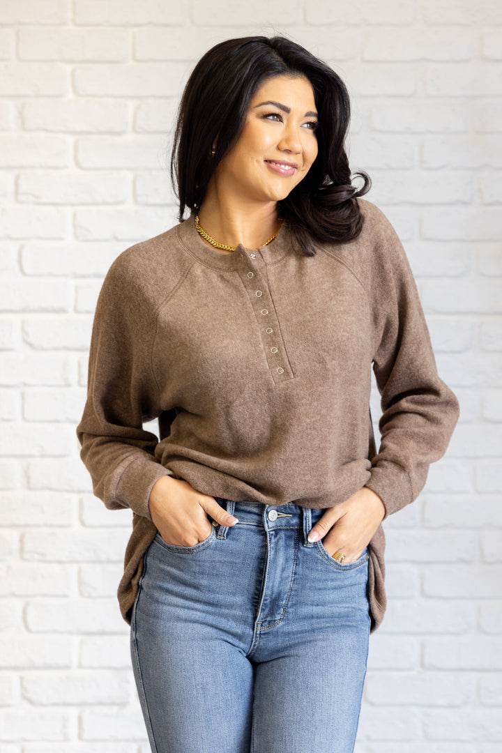 Keeping it Real Brushed Melange Hacci Long Sleeve Tee in Mocha-110 Long Sleeve Tops-Inspired by Justeen-Women's Clothing Boutique