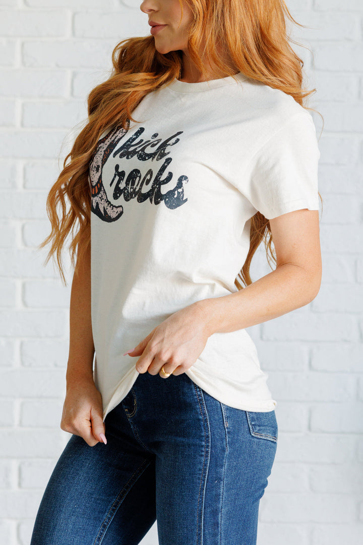 Kick Rocks Cowboy Boot Graphic Tee-100 Short Sleeve Tops-Inspired by Justeen-Women's Clothing Boutique