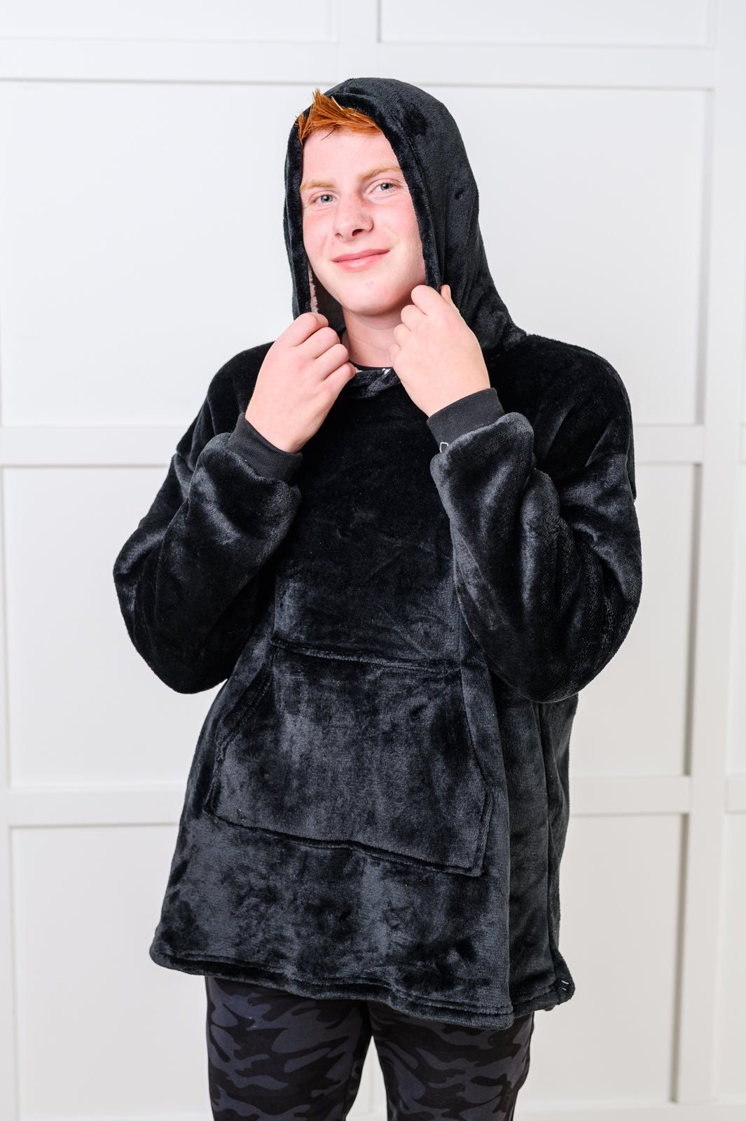 Kids Oversized Hoodie Blanket in Black-Sweaters/Sweatshirts-Inspired by Justeen-Women's Clothing Boutique