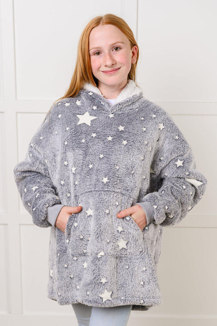 Kids Oversized Hoodie Blanket in Grey Stars-Sweaters/Sweatshirts-Inspired by Justeen-Women's Clothing Boutique