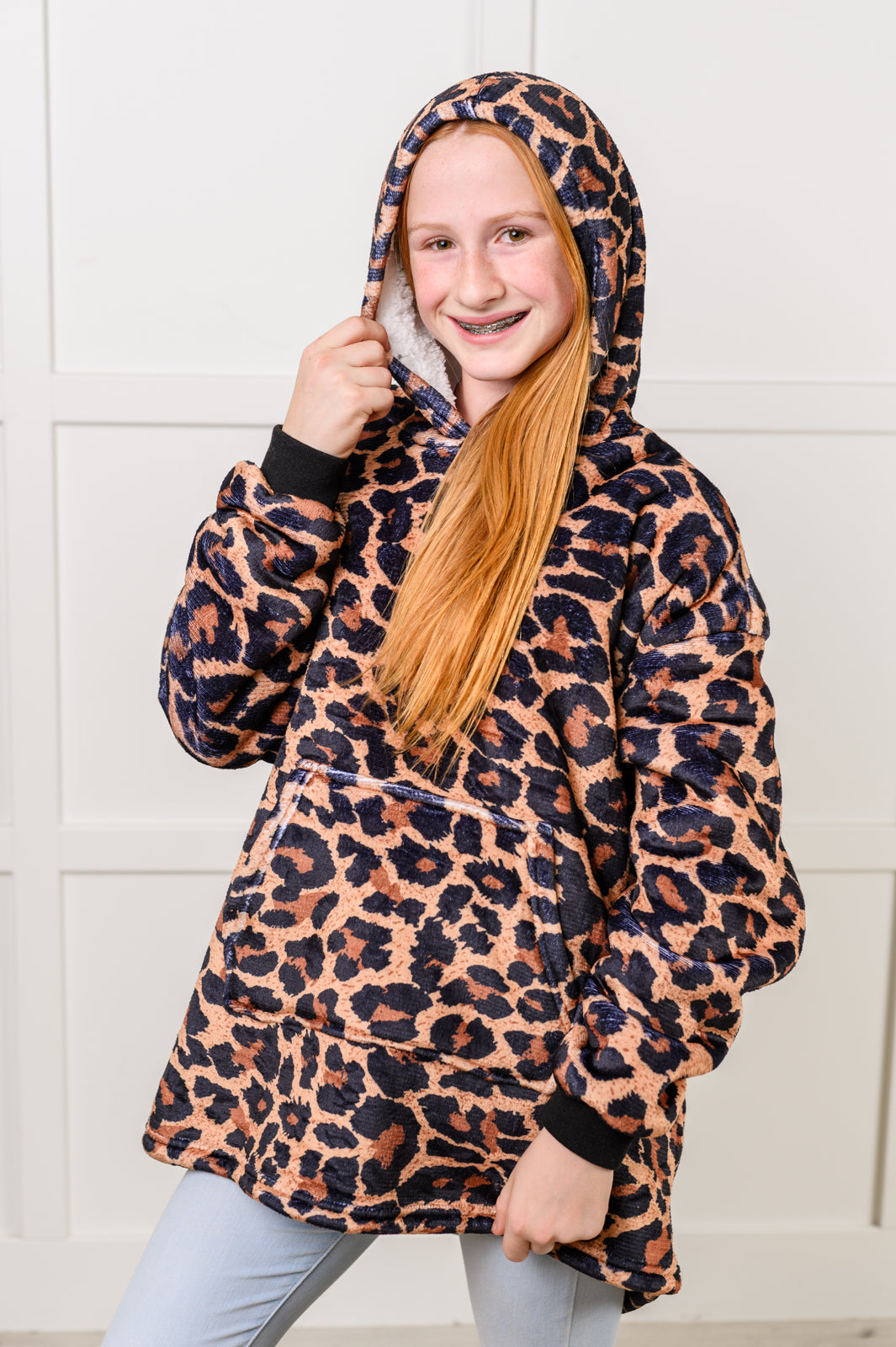 Kids Oversized Hoodie Blanket in Leopard-Sweaters/Sweatshirts-Inspired by Justeen-Women's Clothing Boutique