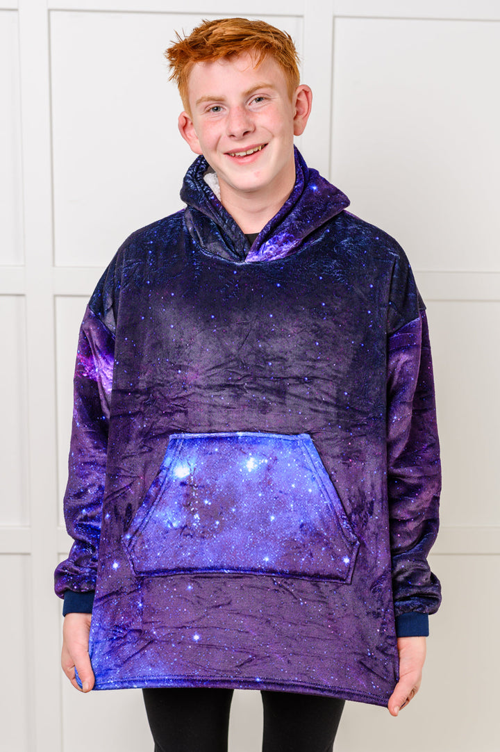 Kids Oversized Hoodie Blanket in Starry Sky-Sweaters/Sweatshirts-Inspired by Justeen-Women's Clothing Boutique