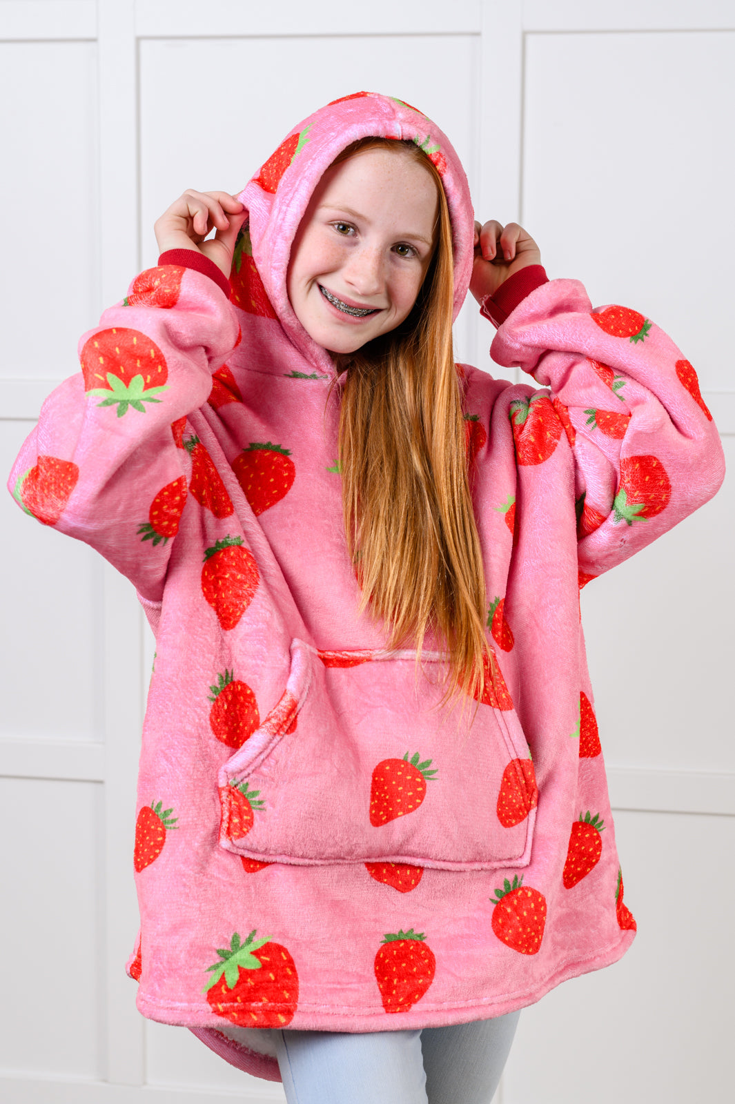 Kids Oversized Hoodie Blanket in Strawberry-Sweaters/Sweatshirts-Inspired by Justeen-Women's Clothing Boutique