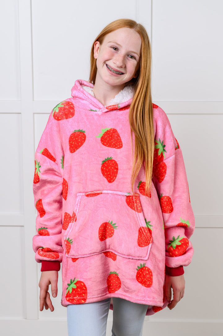 Kids Oversized Hoodie Blanket in Strawberry-Sweaters/Sweatshirts-Inspired by Justeen-Women's Clothing Boutique