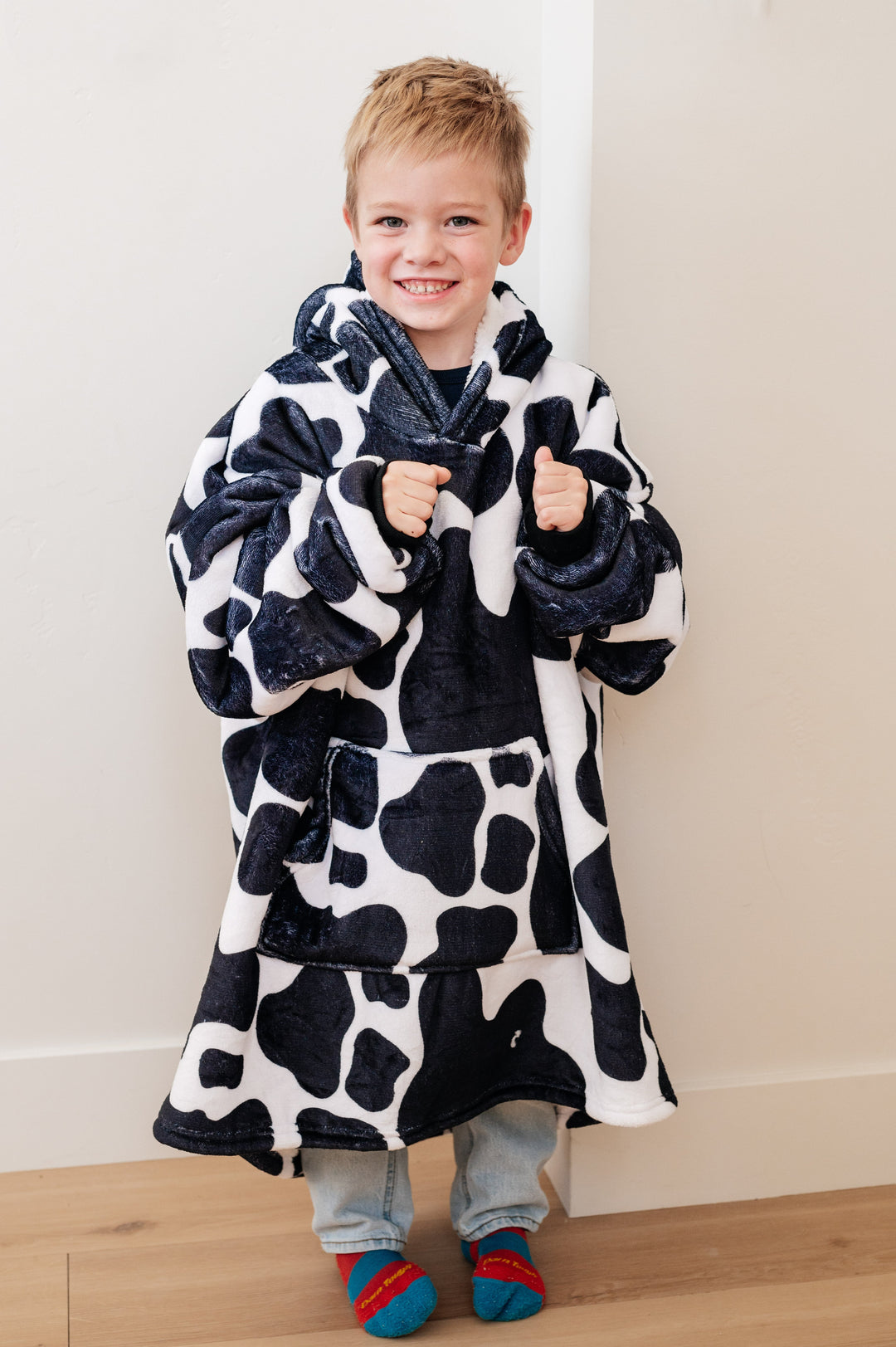 Kids Oversized Hoodie Blanket in Cow-Sweaters/Sweatshirts-Inspired by Justeen-Women's Clothing Boutique