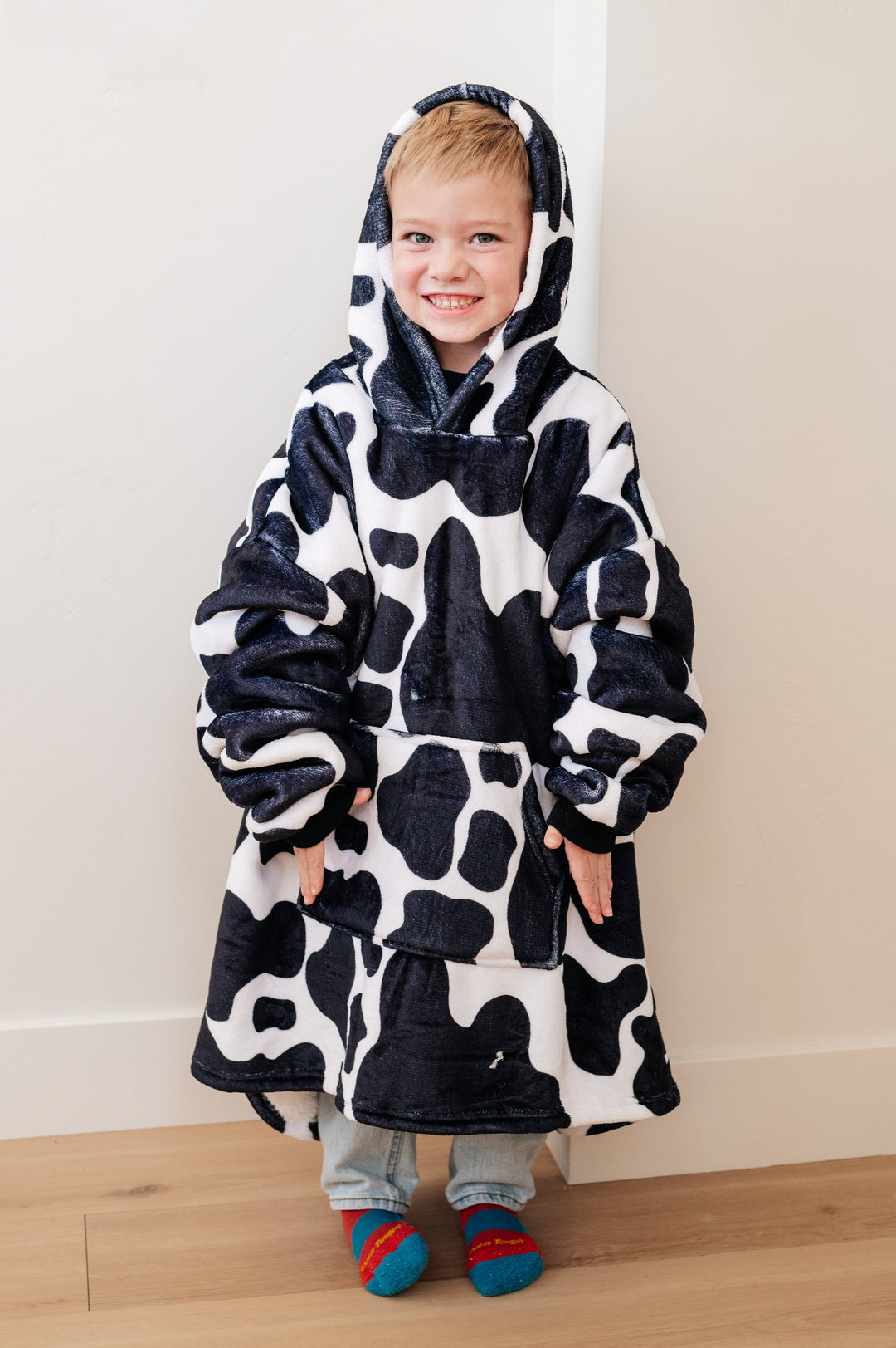 Kids Oversized Hoodie Blanket in Cow-Sweaters/Sweatshirts-Inspired by Justeen-Women's Clothing Boutique