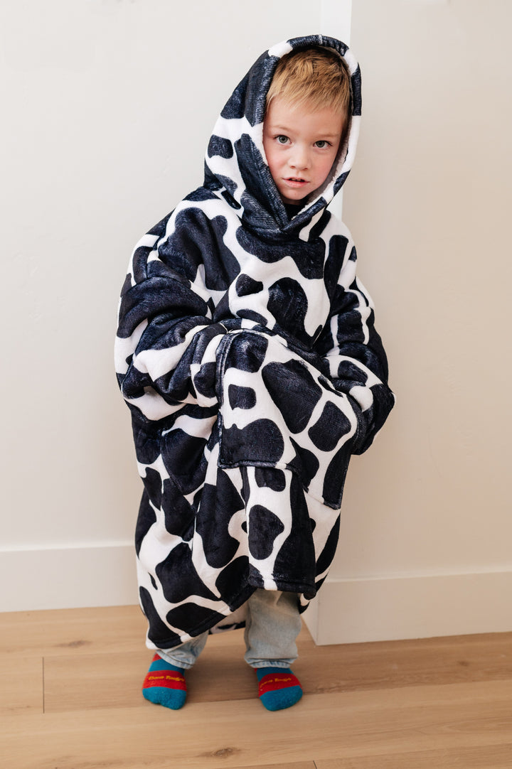 Kids Oversized Hoodie Blanket in Cow-Sweaters/Sweatshirts-Inspired by Justeen-Women's Clothing Boutique