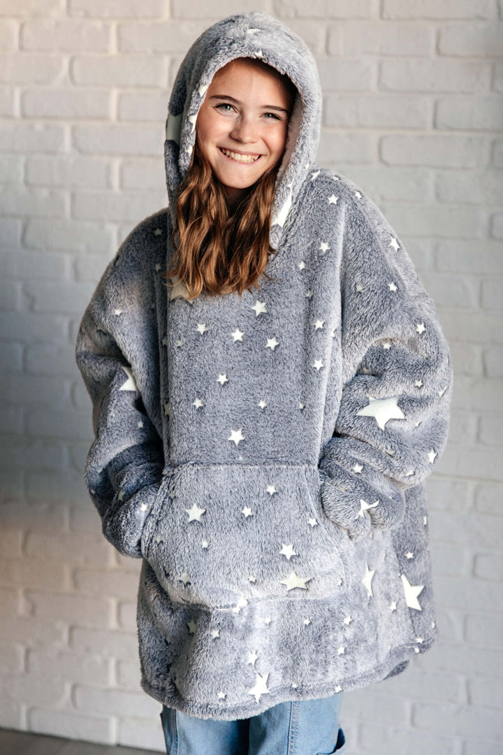 Kids Oversized Hoodie Blanket in Grey Stars-Sweaters/Sweatshirts-Inspired by Justeen-Women's Clothing Boutique