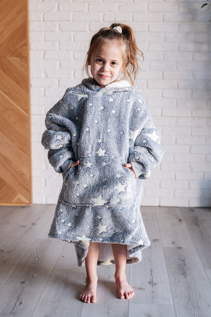 Kids Oversized Hoodie Blanket in Grey Stars-Sweaters/Sweatshirts-Inspired by Justeen-Women's Clothing Boutique