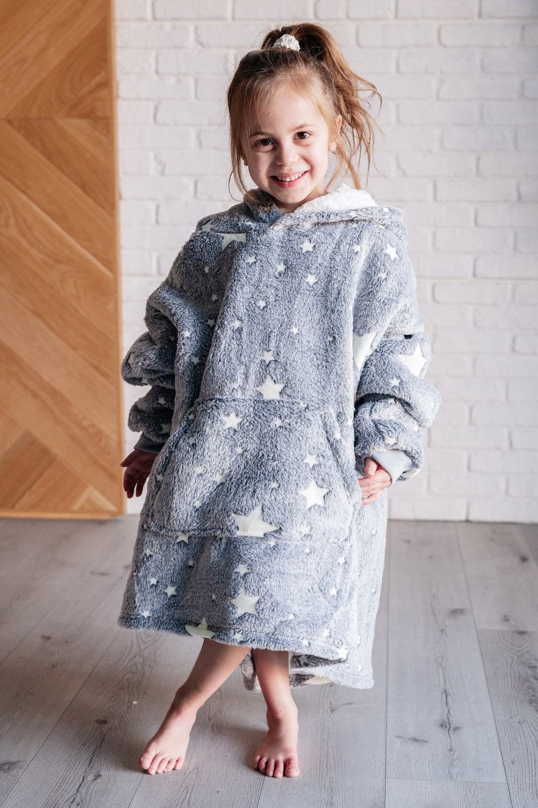 Kids Oversized Hoodie Blanket in Grey Stars-Sweaters/Sweatshirts-Inspired by Justeen-Women's Clothing Boutique