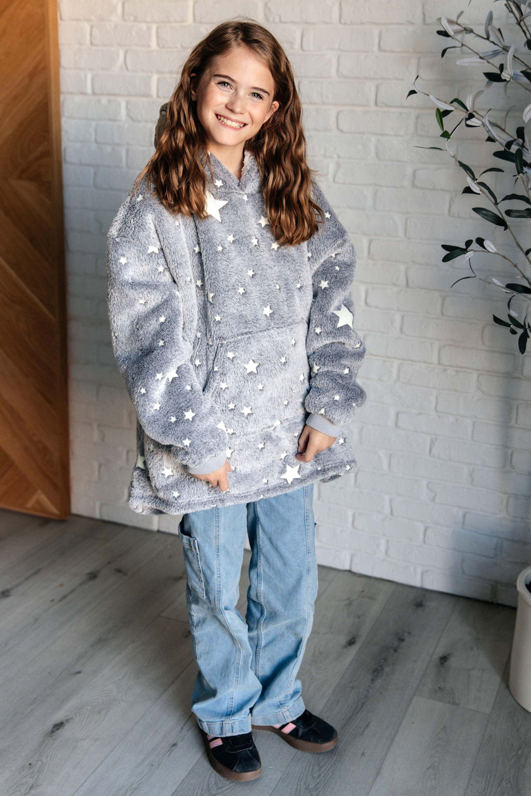 Kids Oversized Hoodie Blanket in Grey Stars-Sweaters/Sweatshirts-Inspired by Justeen-Women's Clothing Boutique