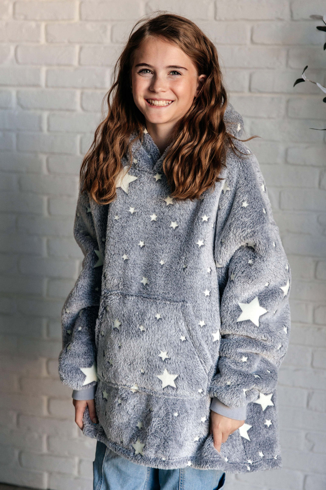 Kids Oversized Hoodie Blanket in Grey Stars-Sweaters/Sweatshirts-Inspired by Justeen-Women's Clothing Boutique