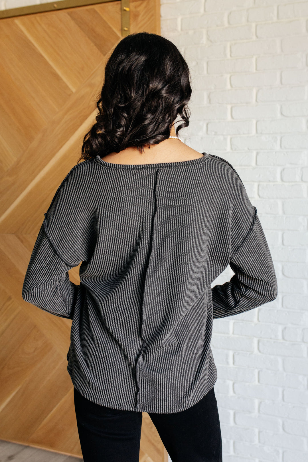 Kinda Sorta Ribbed Top in Charcoal-110 Long Sleeve Tops-Inspired by Justeen-Women's Clothing Boutique