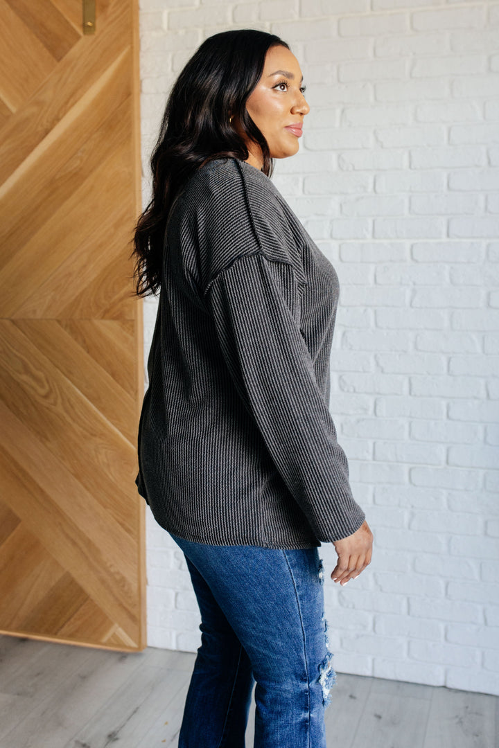 Kinda Sorta Ribbed Top in Charcoal-110 Long Sleeve Tops-Inspired by Justeen-Women's Clothing Boutique