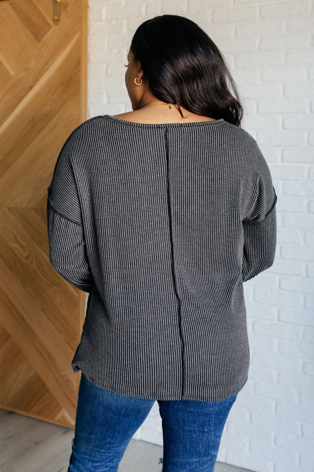 Kinda Sorta Ribbed Top in Charcoal-110 Long Sleeve Tops-Inspired by Justeen-Women's Clothing Boutique