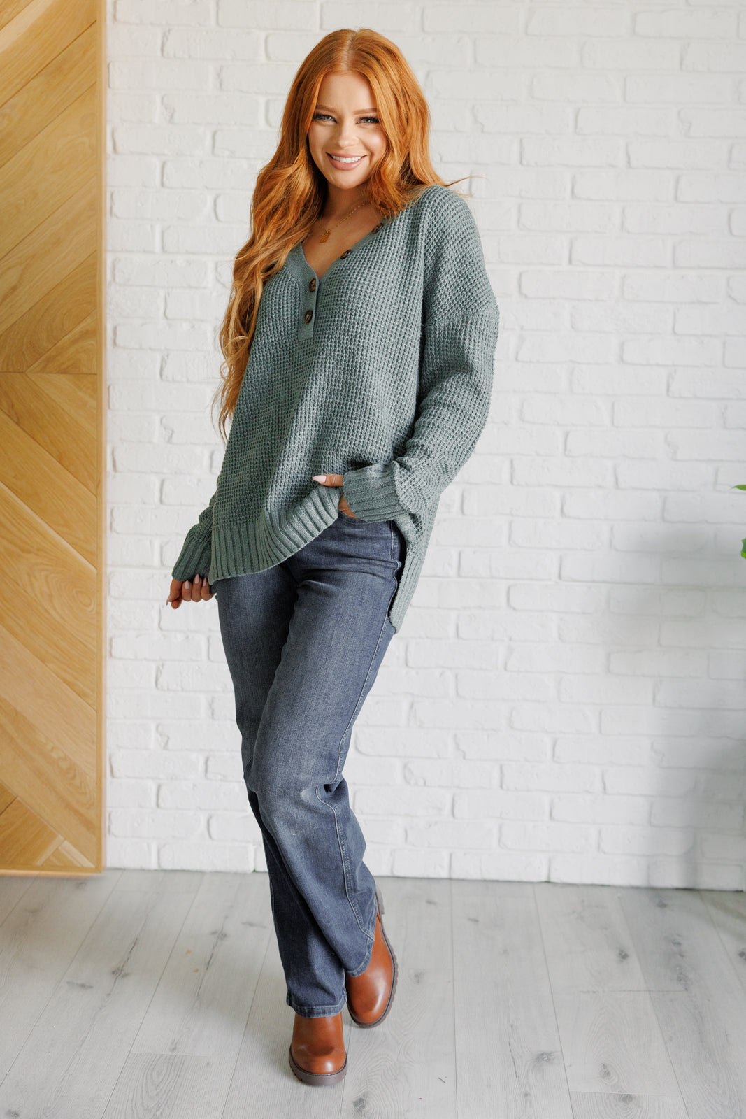 Lakeside View Drop Shoulder Sweater in Sage-Sweaters/Sweatshirts-Inspired by Justeen-Women's Clothing Boutique