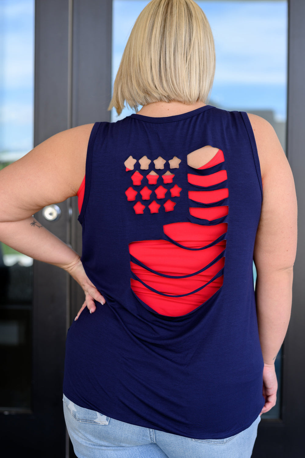 Land of the Free Tank in Navy-Tank Tops-Inspired by Justeen-Women's Clothing Boutique