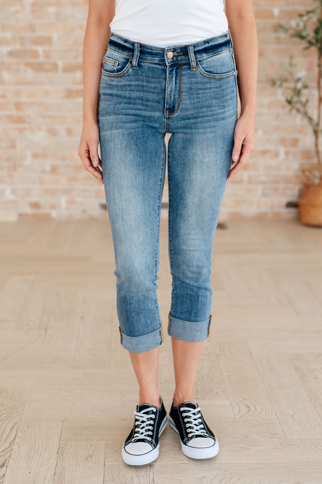 Laura Mid Rise Cuffed Skinny Capri Jeans-Denim-Inspired by Justeen-Women's Clothing Boutique in Chicago, Illinois
