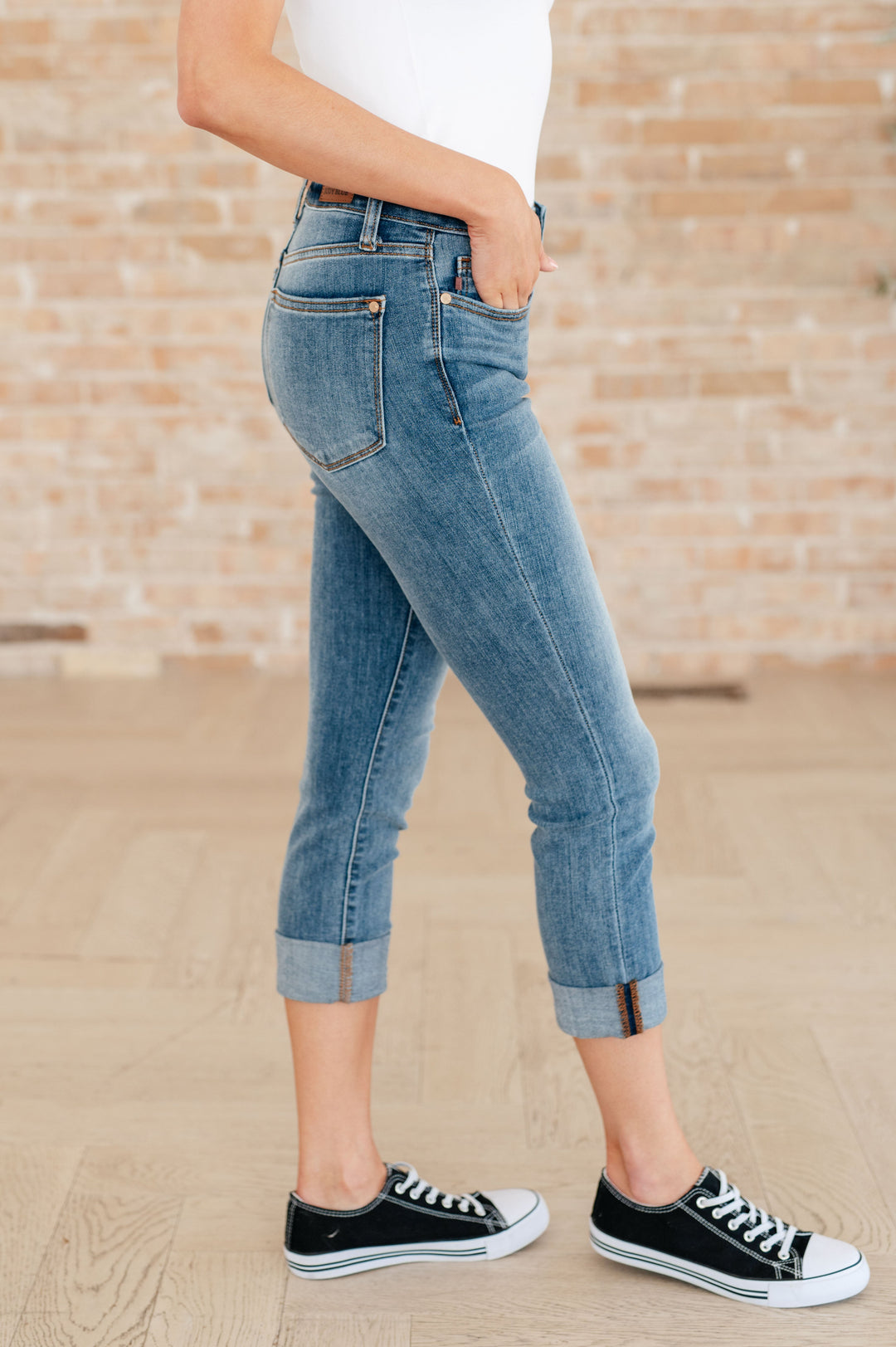 Laura Mid Rise Cuffed Skinny Capri Jeans-Denim-Inspired by Justeen-Women's Clothing Boutique in Chicago, Illinois
