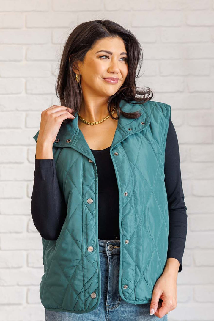 Layering Queen Quilted Puffer Vest in Hunter Green-Outerwear-Inspired by Justeen-Women's Clothing Boutique