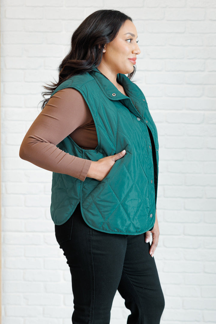 Layering Queen Quilted Puffer Vest in Hunter Green-Outerwear-Inspired by Justeen-Women's Clothing Boutique