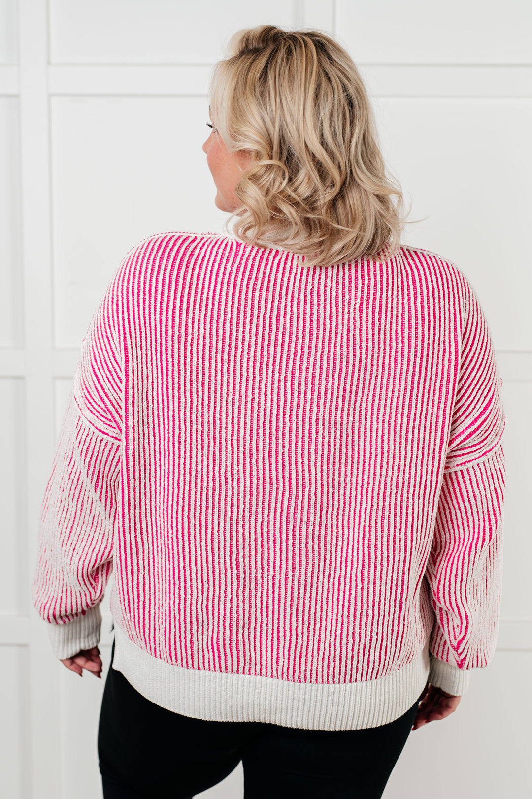 Least High Maintenance Contrast Trim Sweater in Pink-Sweaters/Sweatshirts-Inspired by Justeen-Women's Clothing Boutique