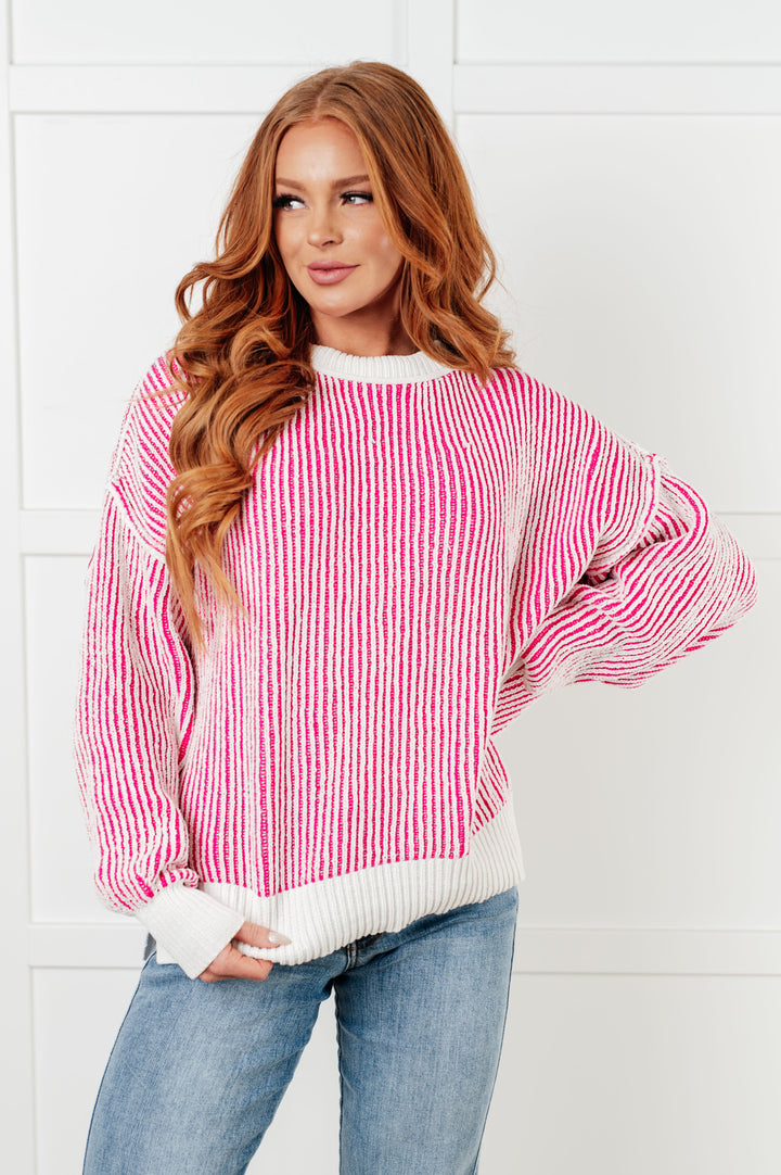 Least High Maintenance Contrast Trim Sweater in Pink-Sweaters/Sweatshirts-Inspired by Justeen-Women's Clothing Boutique