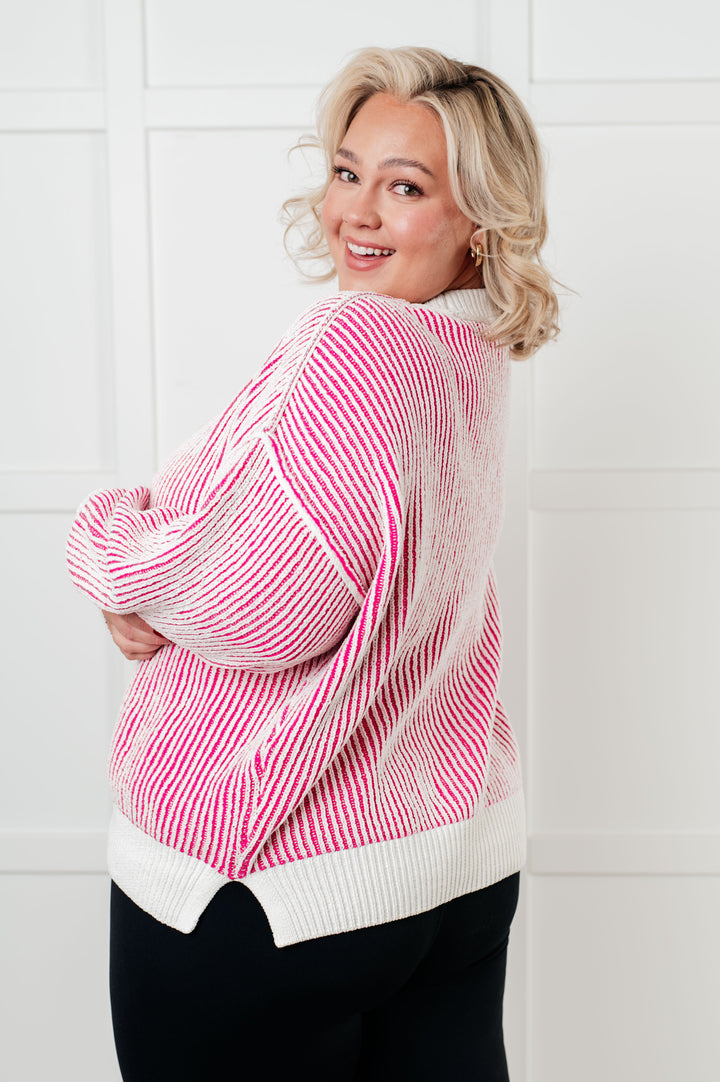 Least High Maintenance Contrast Trim Sweater in Pink-Sweaters/Sweatshirts-Inspired by Justeen-Women's Clothing Boutique