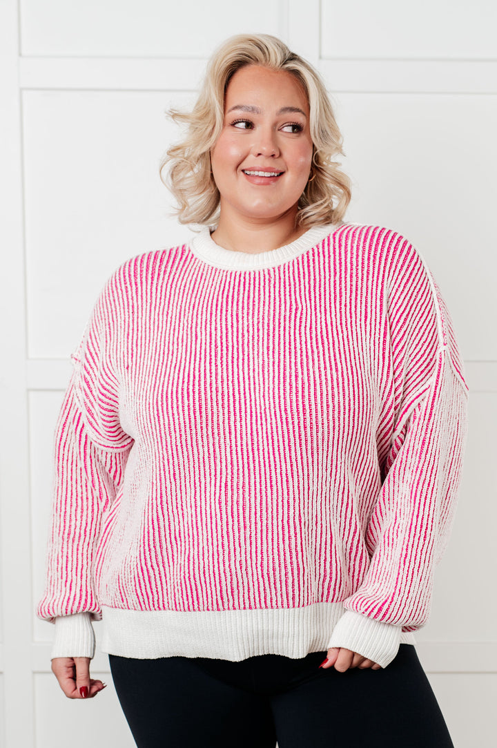 Least High Maintenance Contrast Trim Sweater in Pink-Sweaters/Sweatshirts-Inspired by Justeen-Women's Clothing Boutique