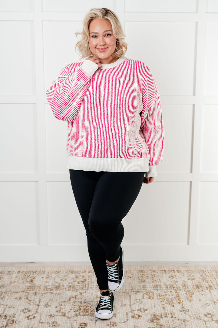 Least High Maintenance Contrast Trim Sweater in Pink-Sweaters/Sweatshirts-Inspired by Justeen-Women's Clothing Boutique