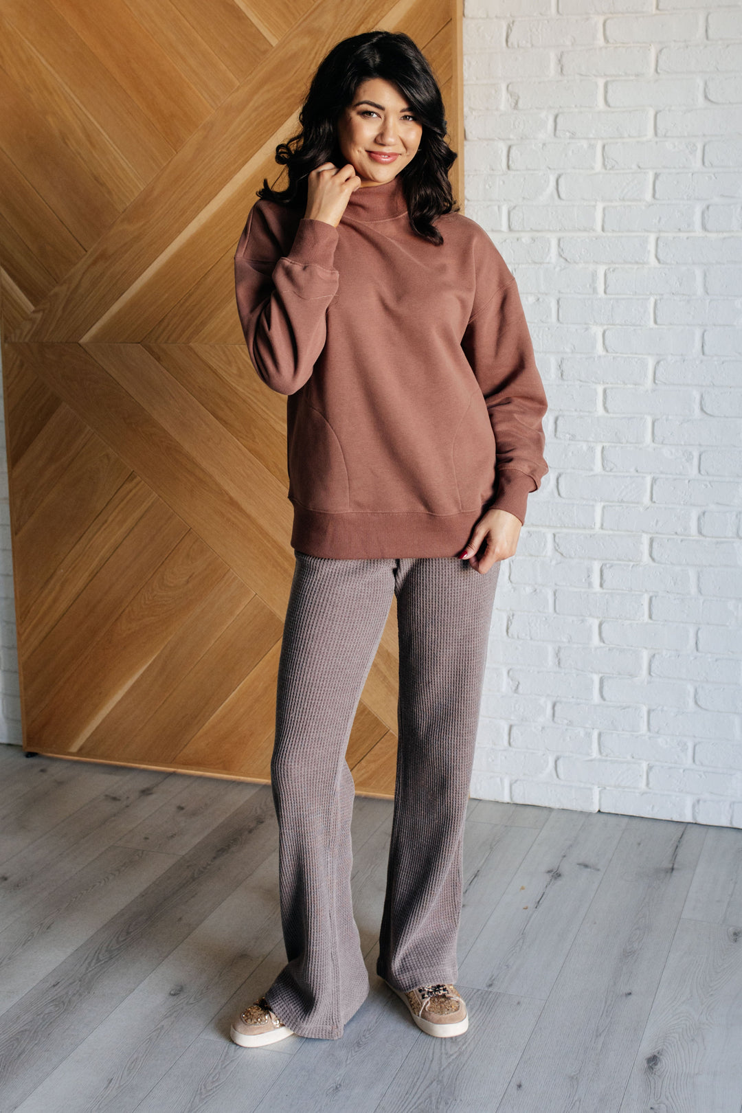 Set Process Mineral Wash Waffle Knit Pants in Brown-Pants-Inspired by Justeen-Women's Clothing Boutique