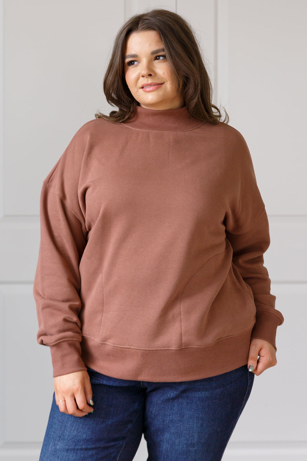 Make No Mistake Mock Neck Pullover in Cocoa-Sweaters/Sweatshirts-Inspired by Justeen-Women's Clothing Boutique