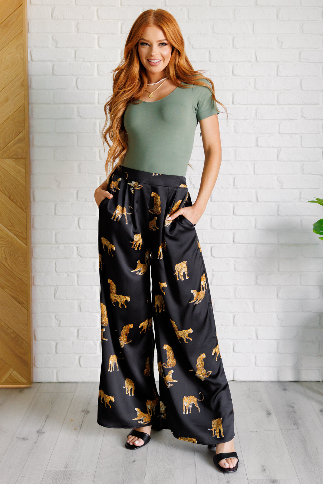 Legendary in Leopard Satin Wide Leg Pants-Pants-Inspired by Justeen-Women's Clothing Boutique