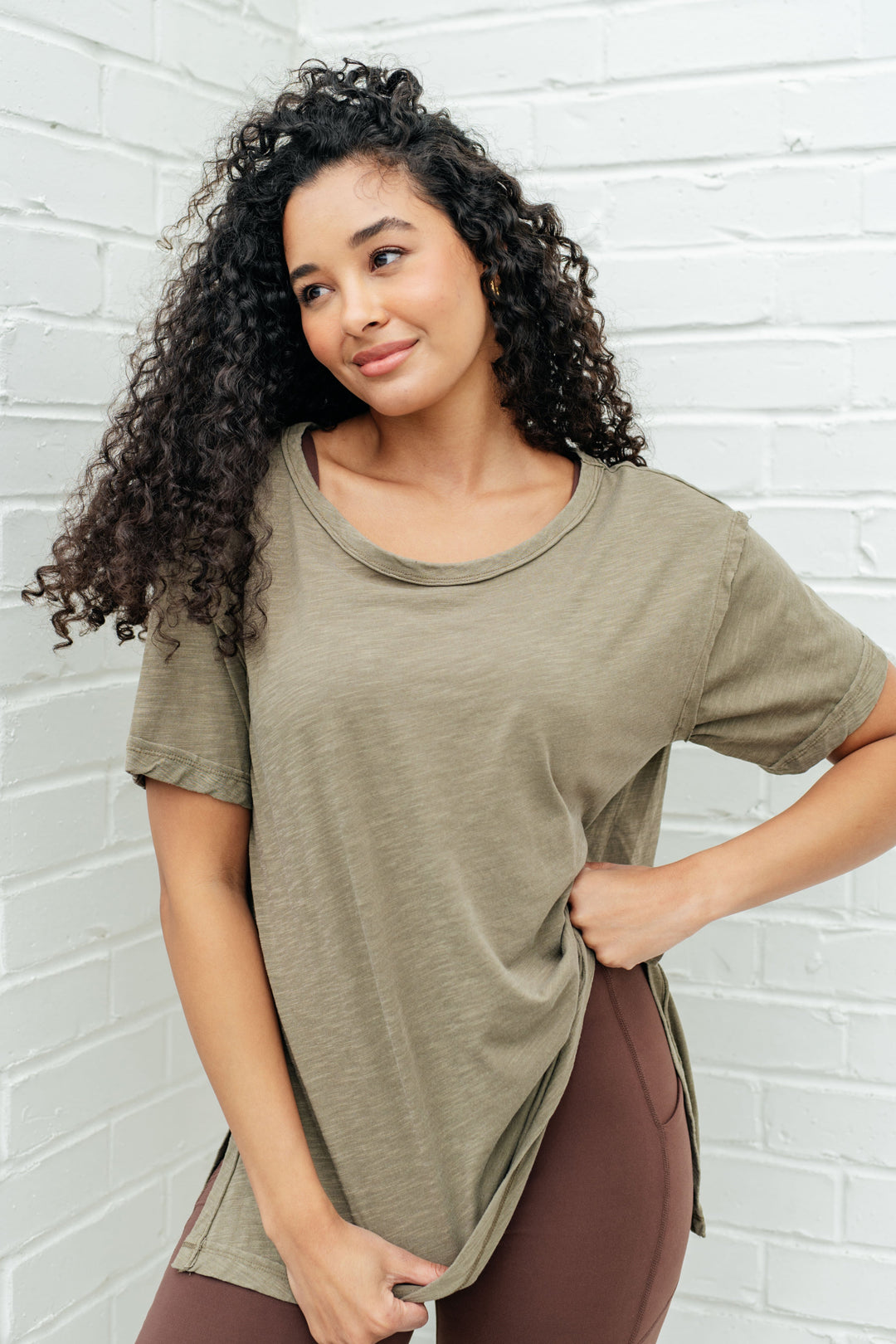 Let Me Live Relaxed Tee in Army-Short Sleeve Tops-Inspired by Justeen-Women's Clothing Boutique