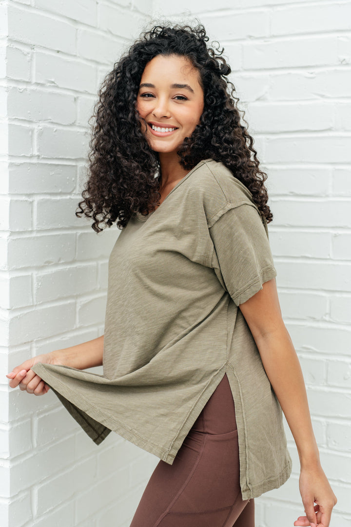 Let Me Live Relaxed Tee in Army-Short Sleeve Tops-Inspired by Justeen-Women's Clothing Boutique