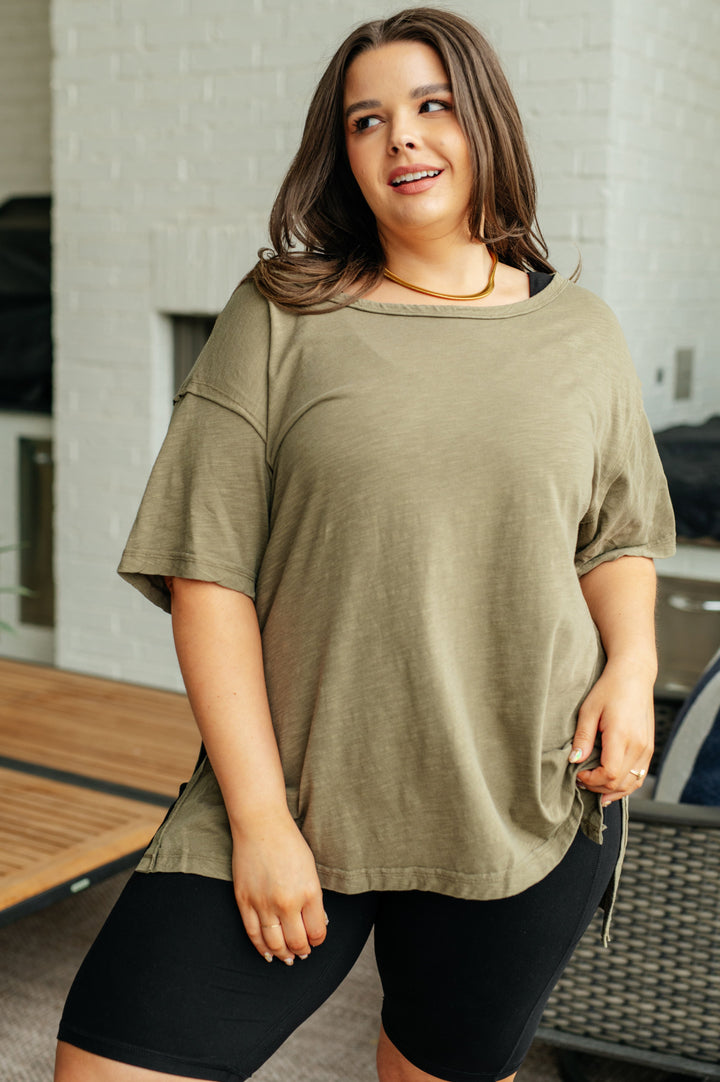 Let Me Live Relaxed Tee in Army-Short Sleeve Tops-Inspired by Justeen-Women's Clothing Boutique