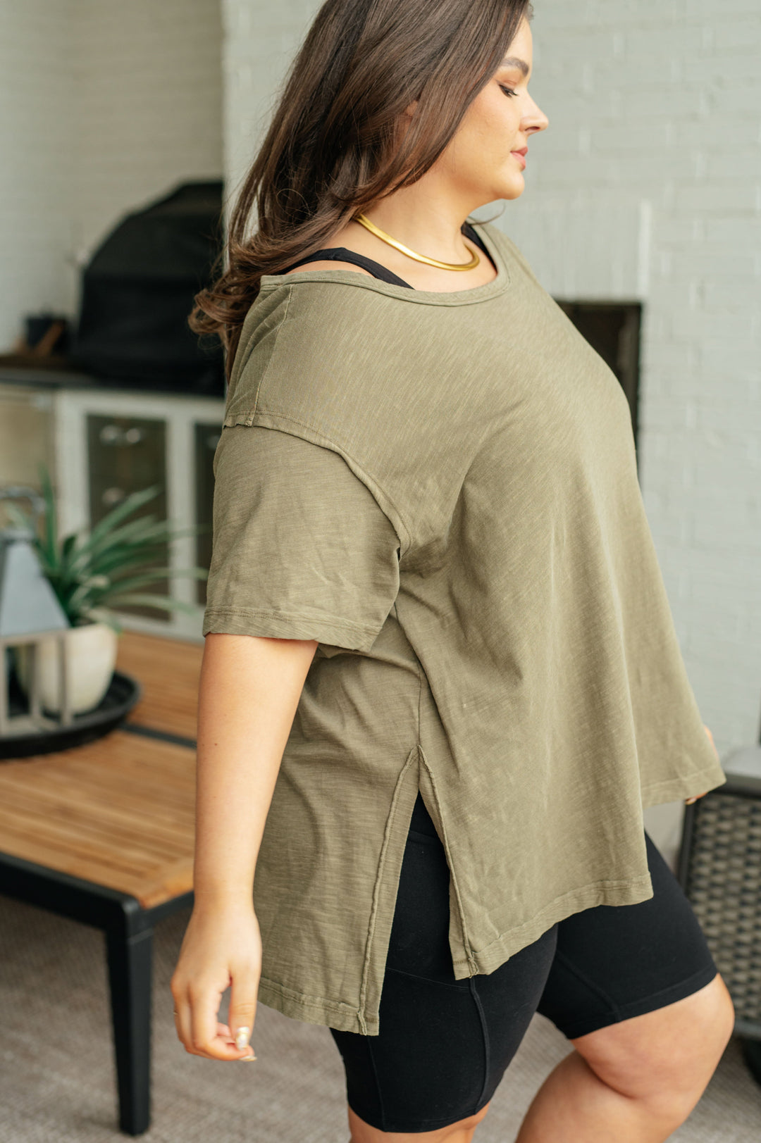 Let Me Live Relaxed Tee in Army-Short Sleeve Tops-Inspired by Justeen-Women's Clothing Boutique