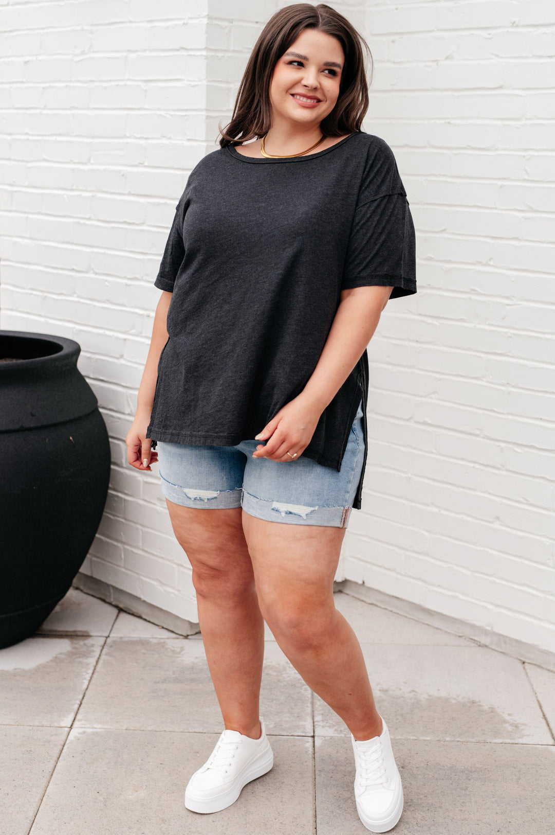 Let Me Live Relaxed Tee in Black-Short Sleeve Tops-Inspired by Justeen-Women's Clothing Boutique